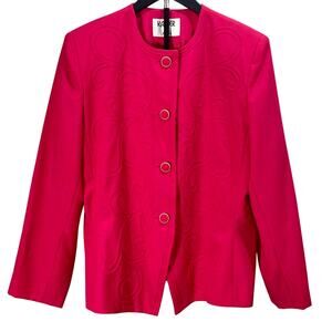 Vintage 90s Kasper Pink Blazer Boxy Woven Embroidered Glam Suit Jacket Size 16